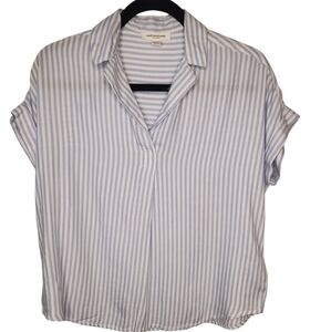 NWOT Beach Lunch Lounge Women's White/Blue Cap Sleeve Button Down Shirt Size XS